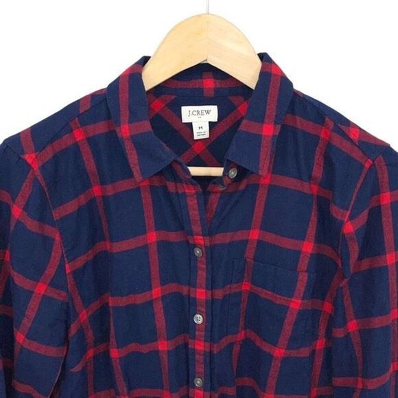 J. Crew Womens Checkered Flannel Button Down Shirt Red Blue Size Medium - Picture 3 of 9